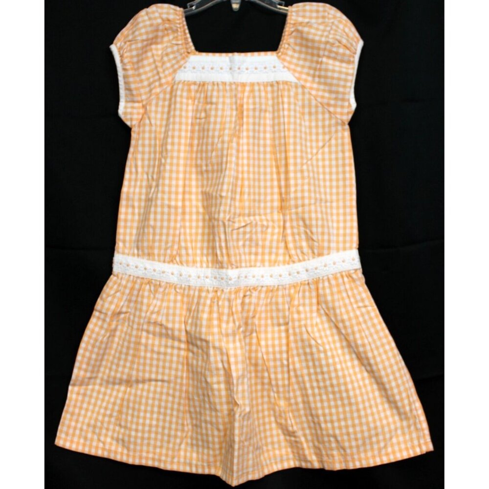 2006 Gymboree Freshly Picked Orange Gingham Dress Drop Waist sz 7 Daisies Summer